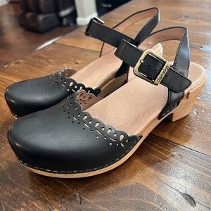 Dansko black leather Marta strap clogs size 36